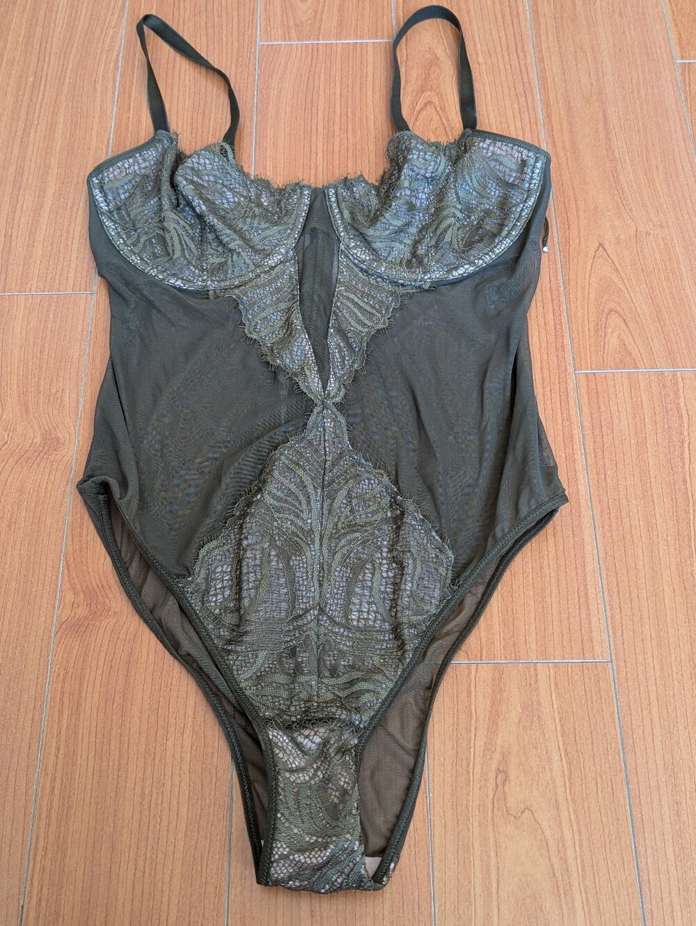Elegant Olive Green Lace Bodysuit